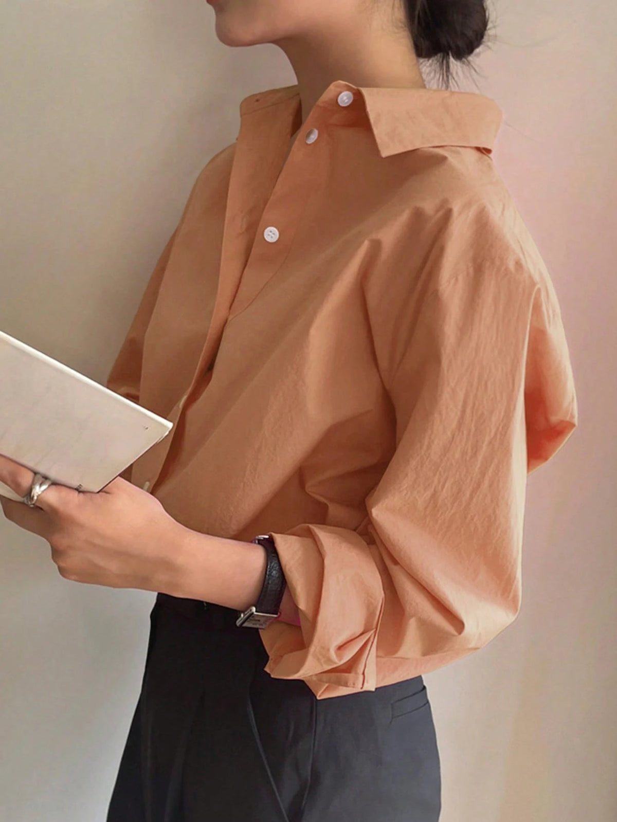 DAZY Women's Solid Color Long Sleeve Single Breasted Casual/Office Shirt