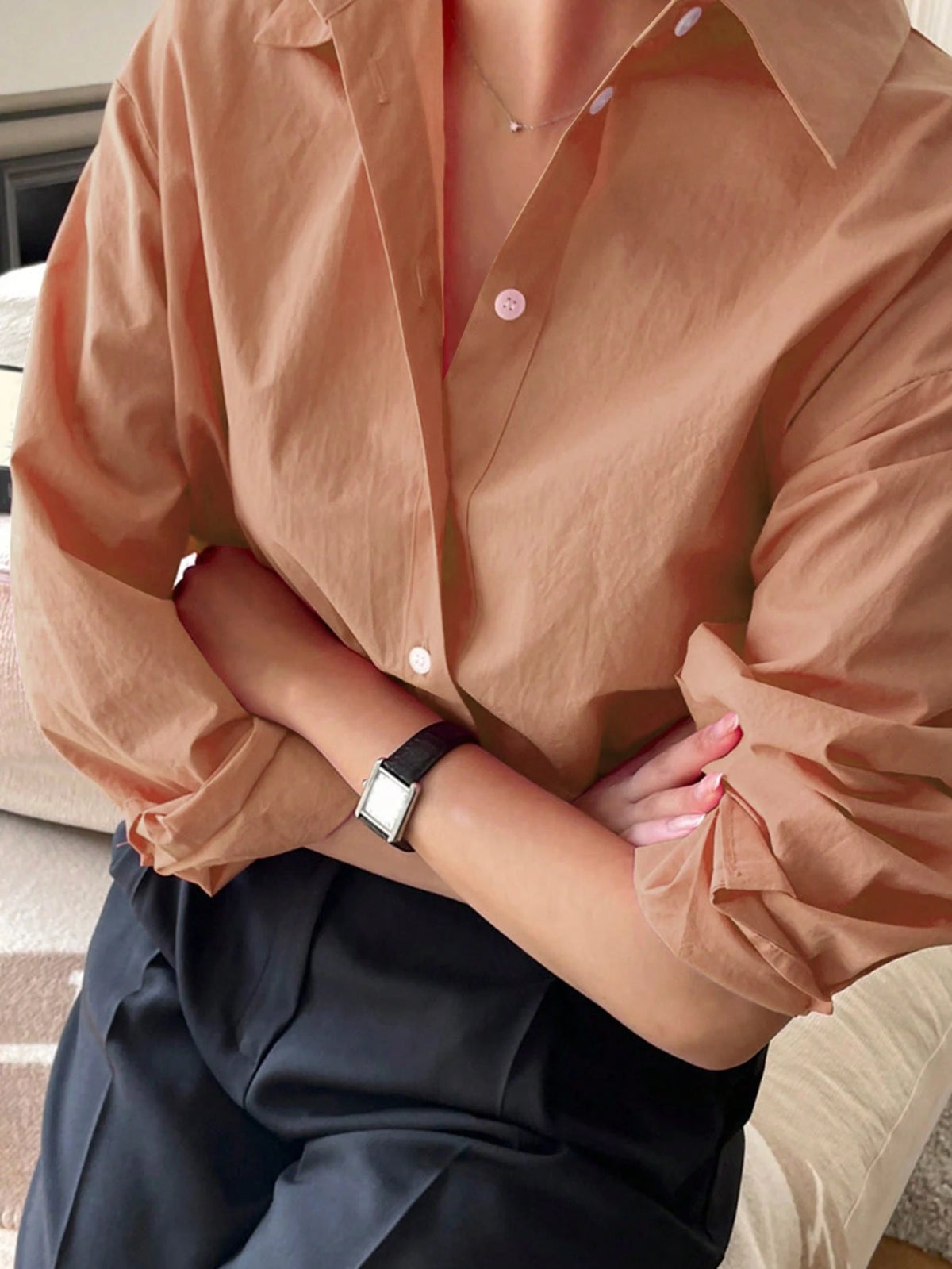 DAZY Women's Solid Color Long Sleeve Single Breasted Casual/Office Shirt