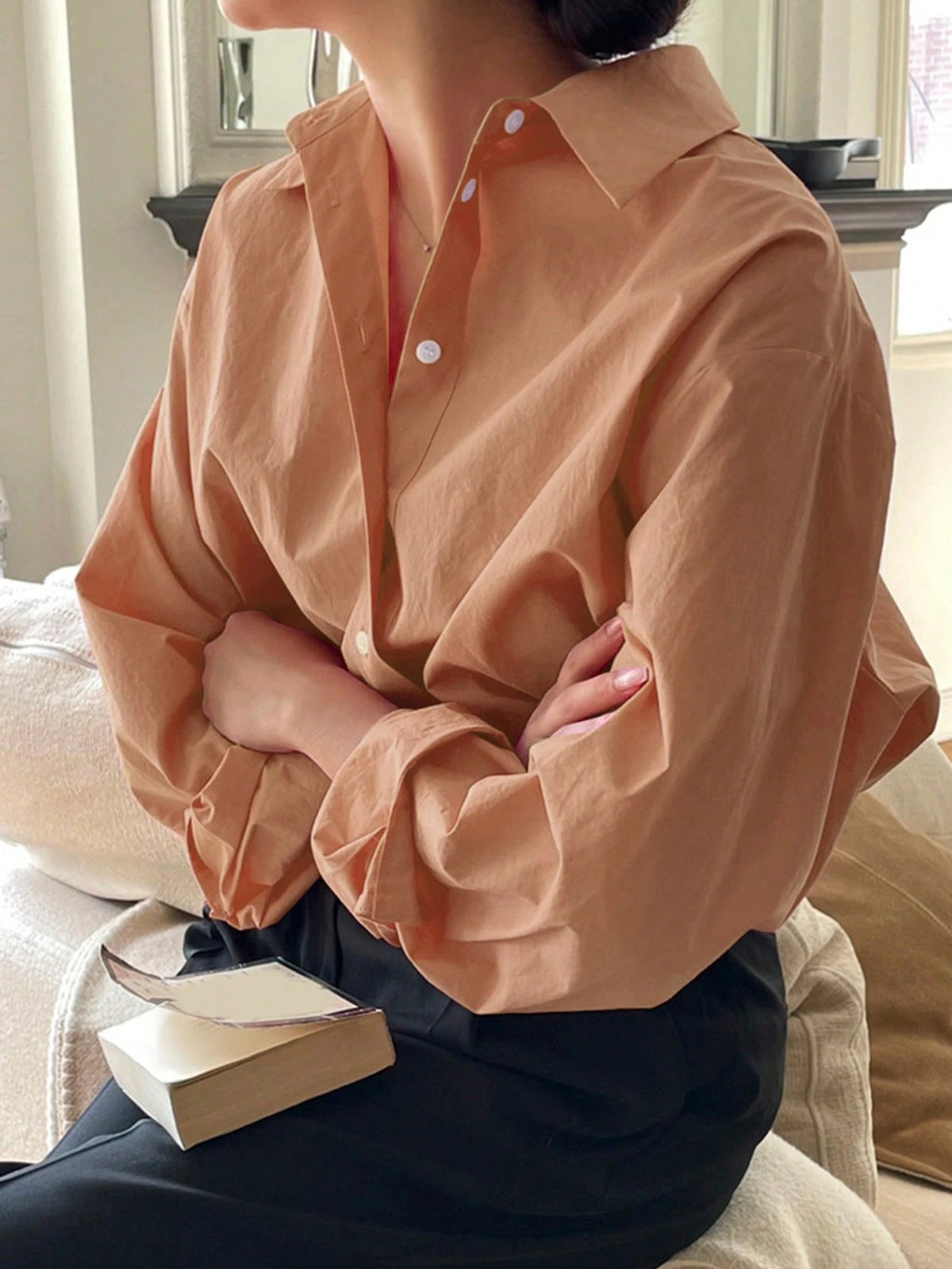 DAZY Women's Solid Color Long Sleeve Single Breasted Casual/Office Shirt