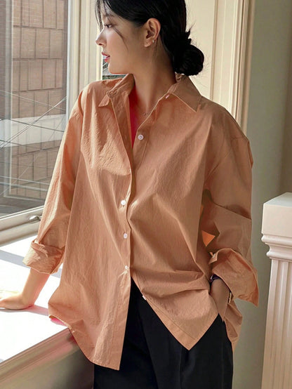 DAZY Women's Solid Color Long Sleeve Single Breasted Casual/Office Shirt