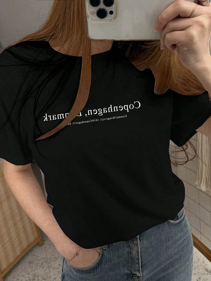 DAZY Women's Summer Casual Slogan Graphic Round Neck T-Shirt