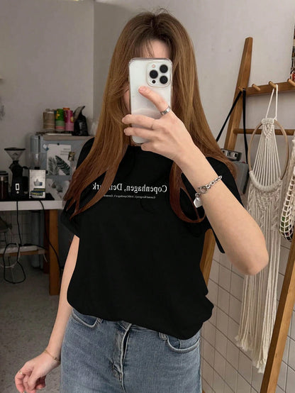 DAZY Women's Summer Casual Slogan Graphic Round Neck T-Shirt