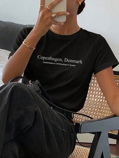 DAZY Women's Summer Casual Slogan Graphic Round Neck T-Shirt