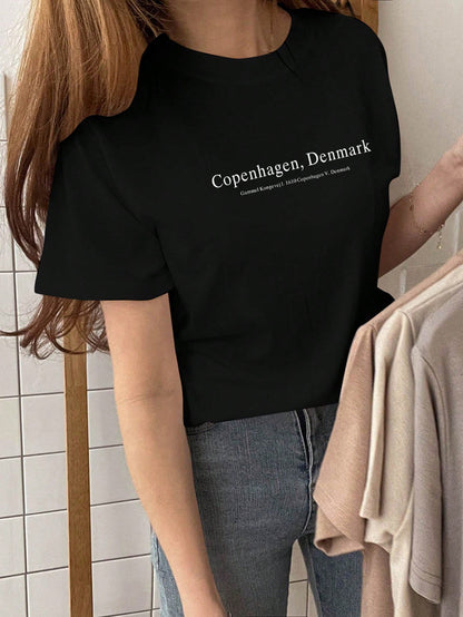 DAZY Women's Summer Casual Slogan Graphic Round Neck T-Shirt