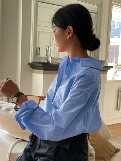 DAZY Women Spring/Summer Solid Color Long Sleeve Casual Loose Office Blouse