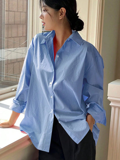 DAZY Women Spring/Summer Solid Color Long Sleeve Casual Loose Office Blouse
