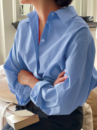 DAZY Women Spring/Summer Solid Color Long Sleeve Casual Loose Office Blouse