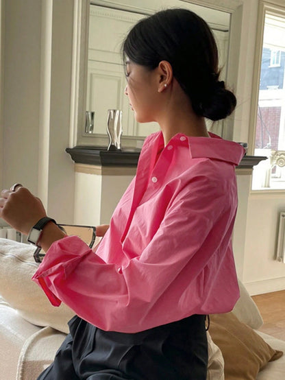 DAZY Women Spring/Summer Solid Color Long Sleeve Casual Loose Office Blouse