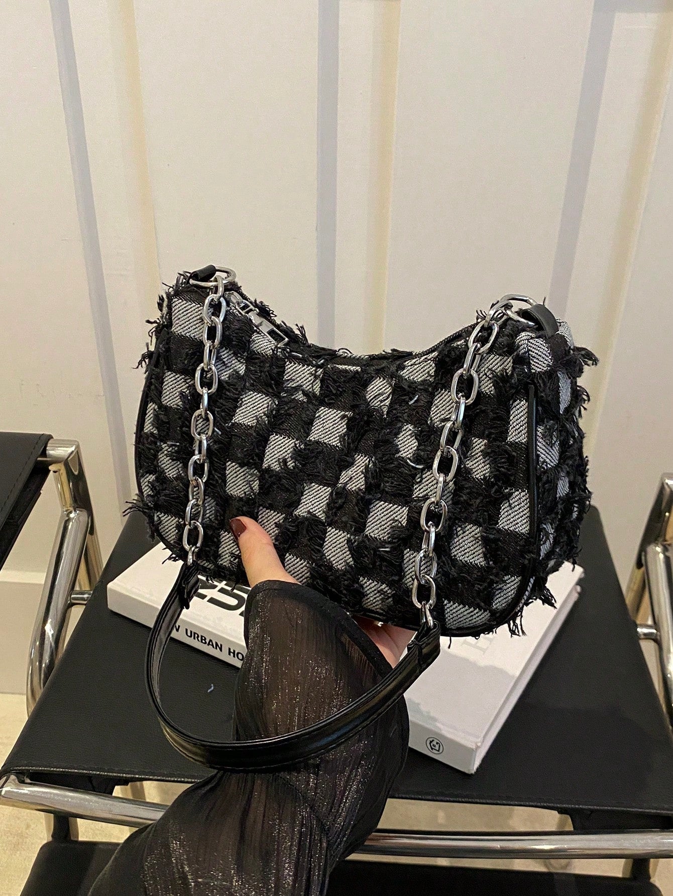 Decorative Button Detail Patchwork Chain Strap Shoulder Bag, Women Fashion Hobo Bag, Suitable For Shopping, Dating, Gift For Girls, College Students, Work, Commute