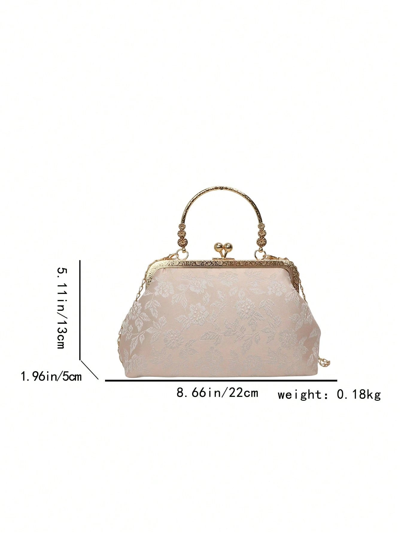 Dedoo Elegant Beige Embossed Flower Clutch Bag, Retro Kiss Lock Gold Handle Shoulder Bag With Removable Chain Strap