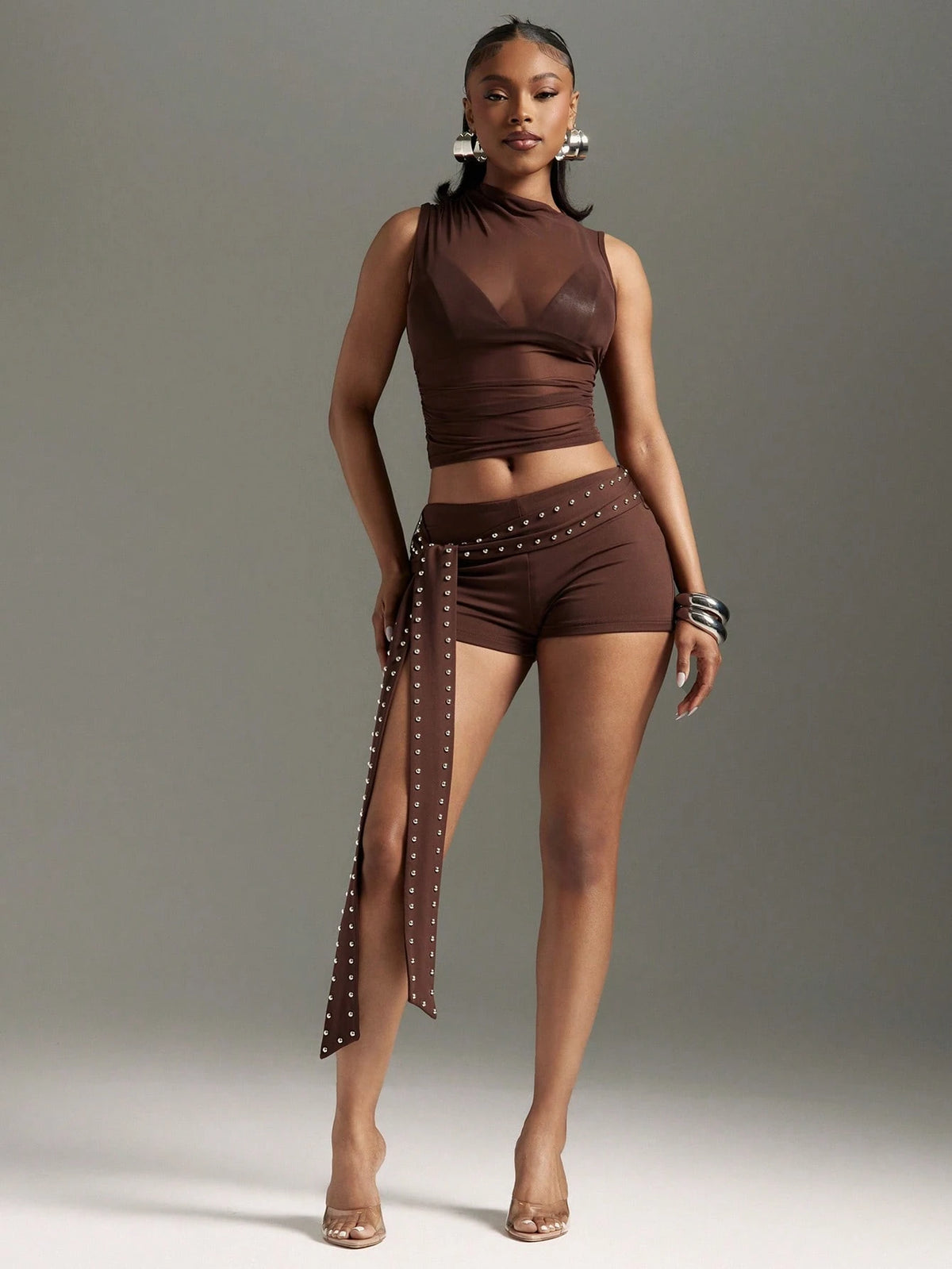 Denimoi Studded Tie Waist Hot Shorts Sexy Shorts Micro Mini Shorts Concert Outfits Vacation Outfits, Going Out