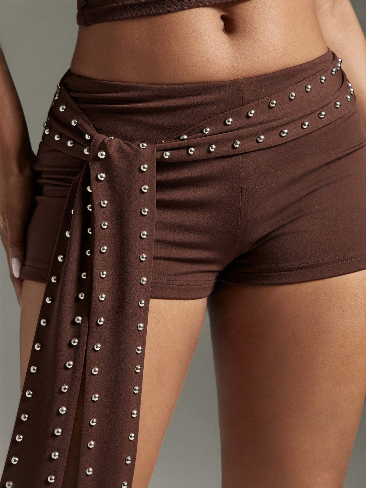 Denimoi Studded Tie Waist Hot Shorts Sexy Shorts Micro Mini Shorts Concert Outfits Vacation Outfits, Going Out