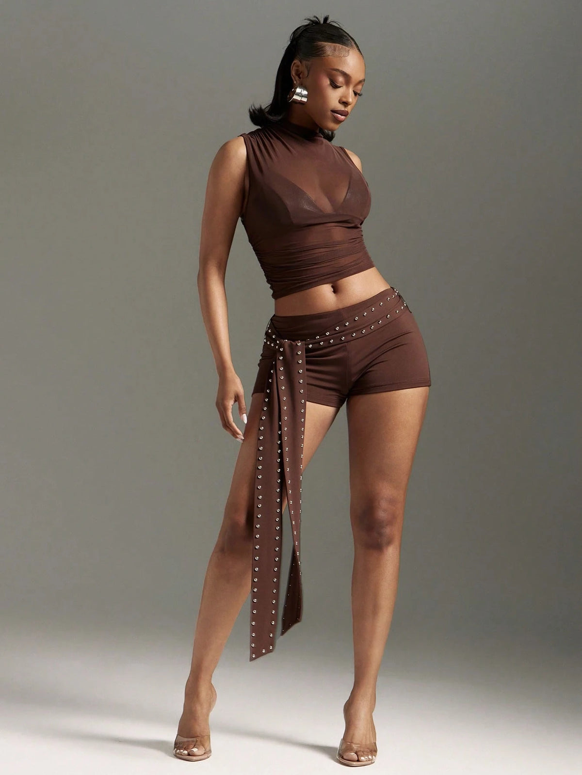 Denimoi Studded Tie Waist Hot Shorts Sexy Shorts Micro Mini Shorts Concert Outfits Vacation Outfits, Going Out
