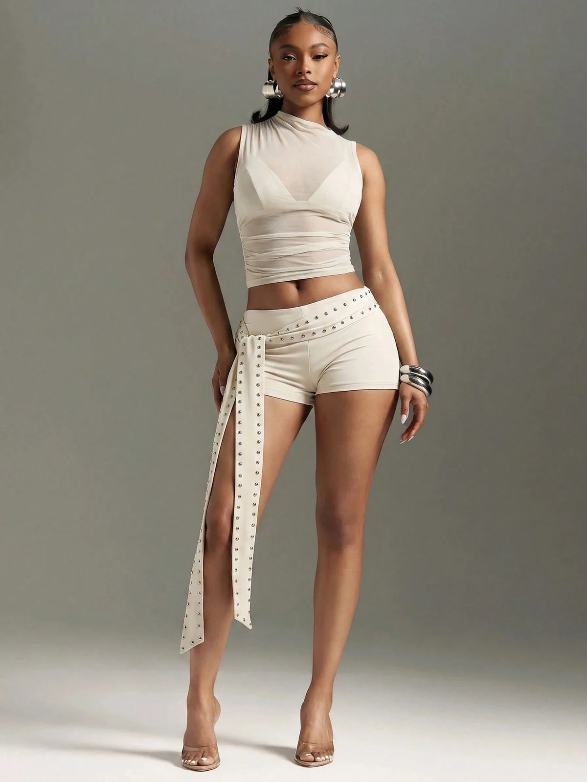 Denimoi Studded Tie Waist Hot Shorts Sexy Shorts Micro Mini Shorts Concert Outfits Vacation Outfits, Going Out