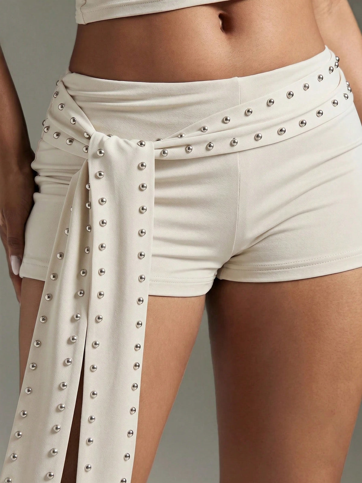 Denimoi Studded Tie Waist Hot Shorts Sexy Shorts Micro Mini Shorts Concert Outfits Vacation Outfits, Going Out