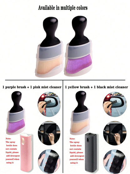 Detailing Brush,1pc Car Interior Crevice Duster, Short Bristle Brush With Storage Box, Makeup Brush, Suitable For Cleaning Air Conditioning Vents, Auto Cleaning Tool, Makeup Sponge