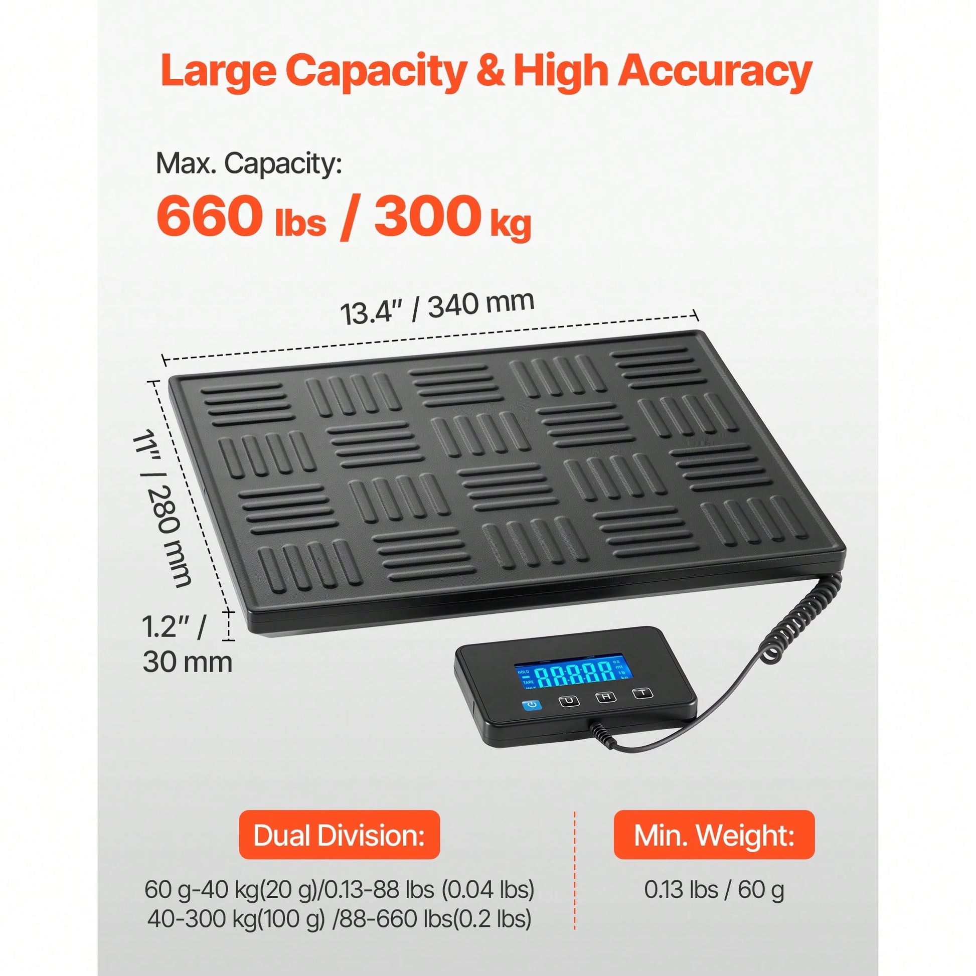Digital Postal Scale, 0.7 Oz/3.5 Oz Dual Accuracy, 660 Lbs Commercial Weight Scale With Hold/Tare Function & LCD Display, Fit For Packages, Postage, Luggage, Battery & Charging Cable Included