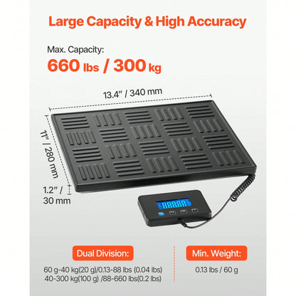Digital Postal Scale, 0.7 Oz/3.5 Oz Dual Accuracy, 660 Lbs Commercial Weight Scale With Hold/Tare Function & LCD Display, Fit For Packages, Postage, Luggage, Battery & Charging Cable Included
