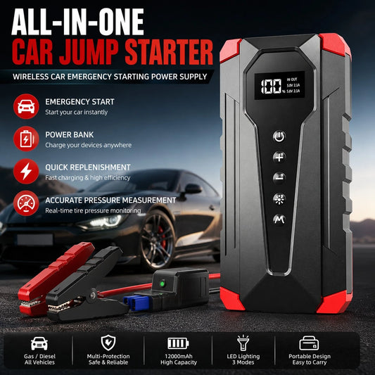Digital Tire Inflator Portable Air Compressor, Rechargeable Electric Car Air Pump With LCD Pressure Display, Auto Stop Inflation & LED Light, Compact Vehicle Tire Pump For Car Motorcycle Bike Emergenc