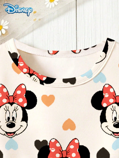 Disney Summer Baby Girls Minnie Heart Print Cute Sleeveless Casual Dress, Children Beach Holiday Heart Full Print Flared Skirt Versatile Dress