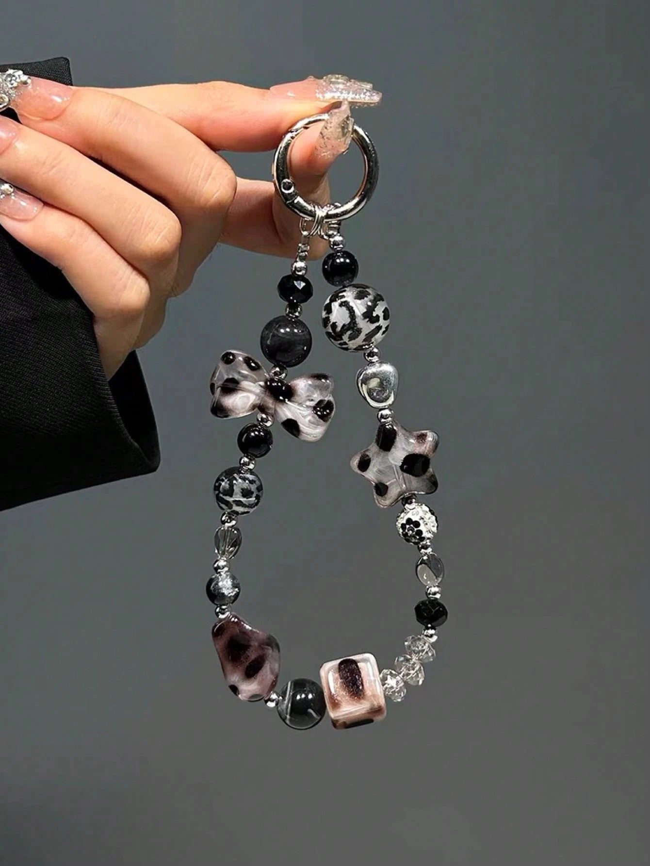 DIY Phone Lanyard, Korean Ins Style Transparent Star Phone Case Strap, Cool Black Sexy Girl DIY Beaded Random Bead Camera Strap Phone Anti-Lost Cord, New Fashionable Hanging Ornament For Women Compati
