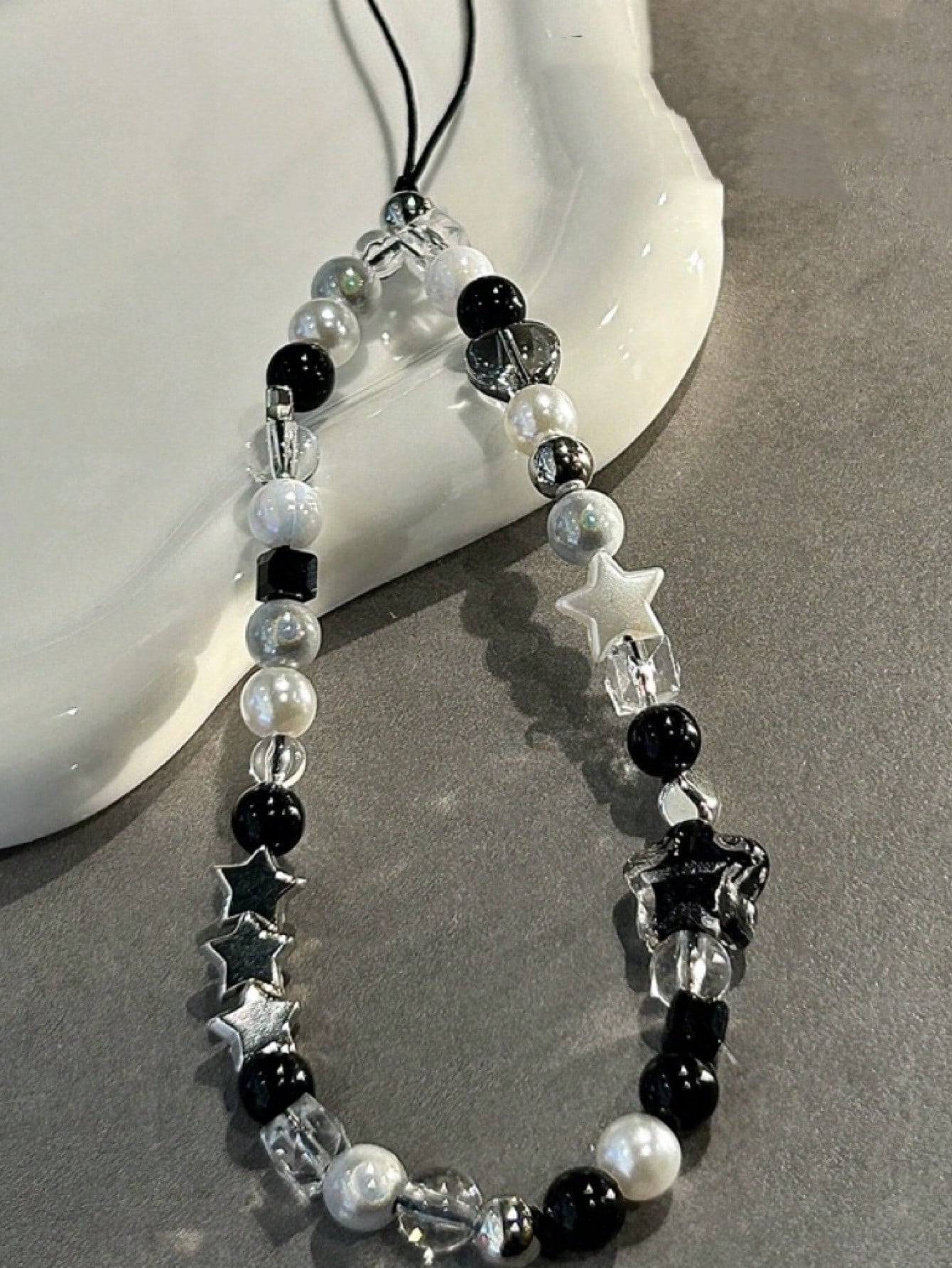 DIY Phone Lanyard, Korean Ins Style Transparent Star Phone Case Strap, Cool Black Sexy Girl DIY Beaded Random Bead Camera Strap Phone Anti-Lost Cord, New Fashionable Hanging Ornament For Women Compati