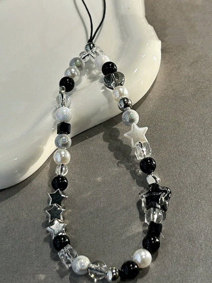 DIY Phone Lanyard, Korean Ins Style Transparent Star Phone Case Strap, Cool Black Sexy Girl DIY Beaded Random Bead Camera Strap Phone Anti-Lost Cord, New Fashionable Hanging Ornament For Women Compati