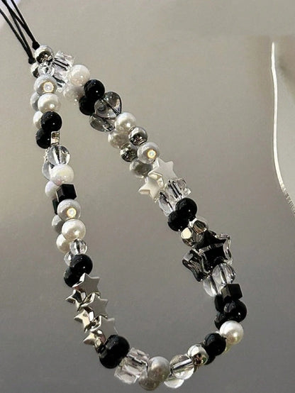 DIY Phone Lanyard, Korean Ins Style Transparent Star Phone Case Strap, Cool Black Sexy Girl DIY Beaded Random Bead Camera Strap Phone Anti-Lost Cord, New Fashionable Hanging Ornament For Women Compati