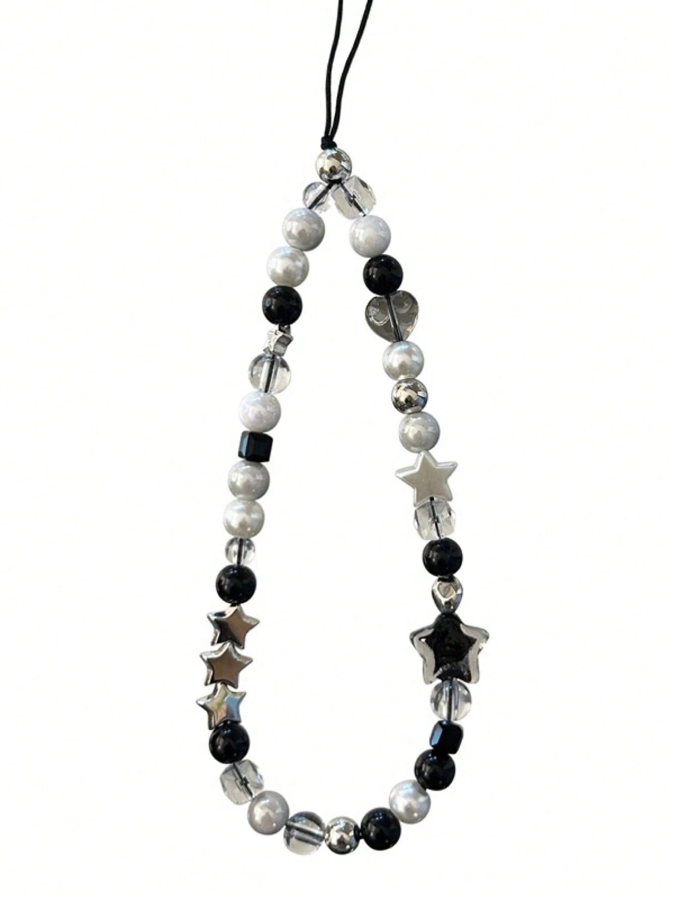 DIY Phone Lanyard, Korean Ins Style Transparent Star Phone Case Strap, Cool Black Sexy Girl DIY Beaded Random Bead Camera Strap Phone Anti-Lost Cord, New Fashionable Hanging Ornament For Women Compati
