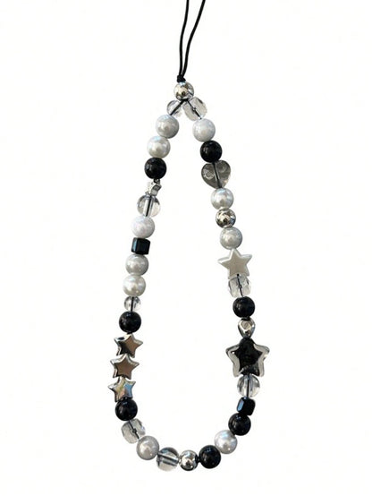 DIY Phone Lanyard, Korean Ins Style Transparent Star Phone Case Strap, Cool Black Sexy Girl DIY Beaded Random Bead Camera Strap Phone Anti-Lost Cord, New Fashionable Hanging Ornament For Women Compati
