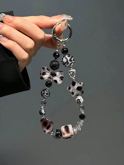 DIY Phone Lanyard, Korean Ins Style Transparent Star Phone Case Strap, Cool Black Sexy Girl DIY Beaded Random Bead Camera Strap Phone Anti-Lost Cord, New Fashionable Hanging Ornament For Women Compati