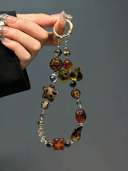 DIY Phone Lanyard, Korean Ins Style Transparent Star Phone Case Strap, Cool Black Sexy Girl DIY Beaded Random Bead Camera Strap Phone Anti-Lost Cord, New Fashionable Hanging Ornament For Women Compati