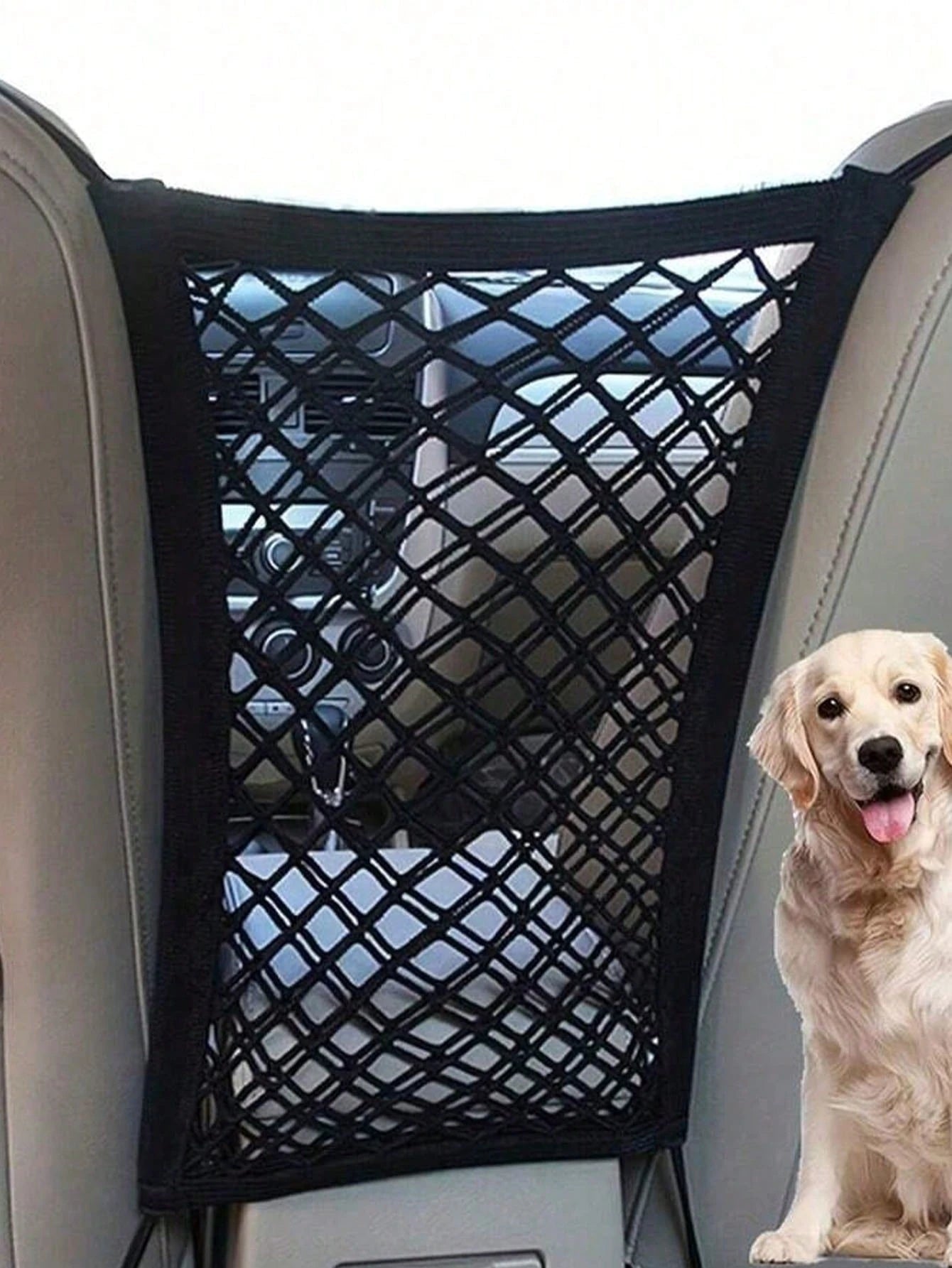 Dog Car Mesh Divider Pet Barrier With Automatic Safety Net Storage Bag, Baby Stretchable Storage Bag, Universal For Cars, SUVs- Easy Installation, Child And Pet Driving Car Divider