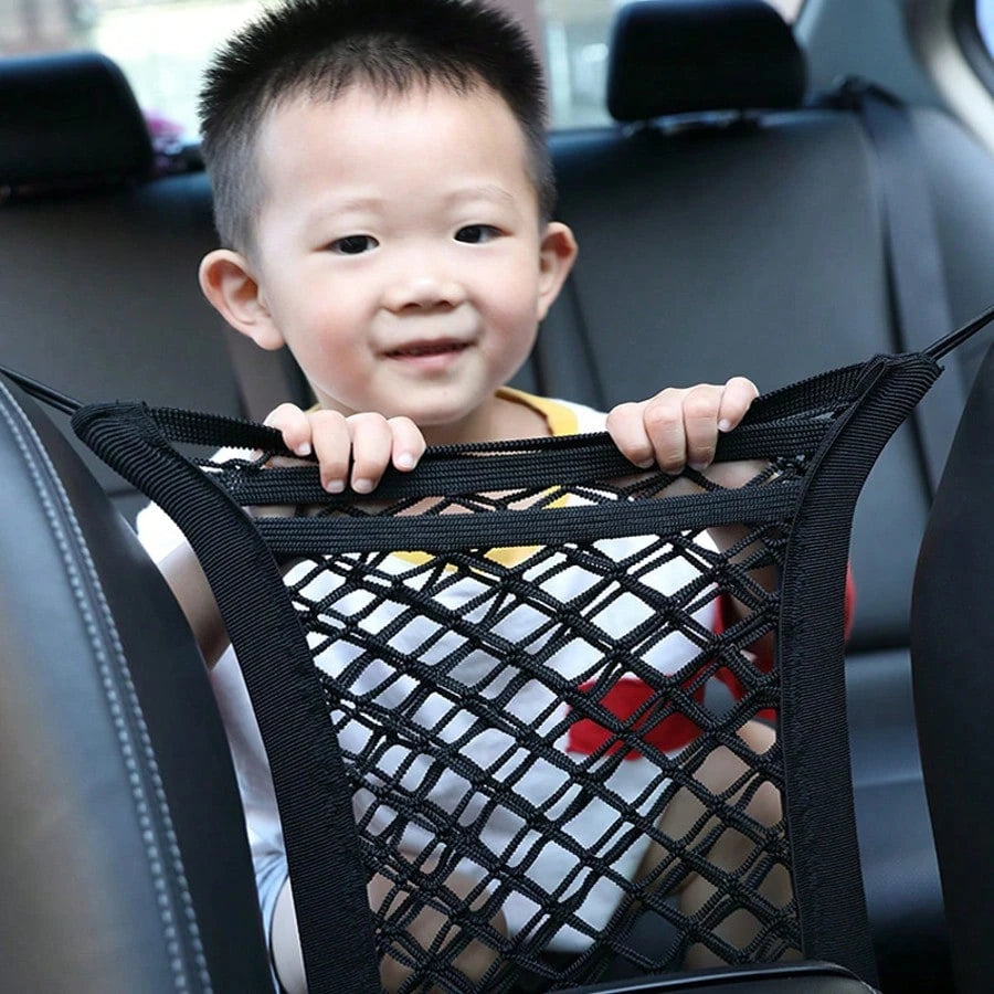 Dog Car Mesh Divider Pet Barrier With Automatic Safety Net Storage Bag, Baby Stretchable Storage Bag, Universal For Cars, SUVs- Easy Installation, Child And Pet Driving Car Divider