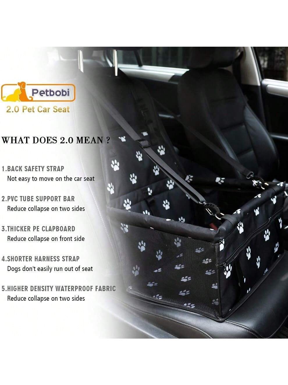 Dog Car Seat, Foldable Dog Car Booster Seat, Waterproof And Breathable Oxford Travel Bag For Small And Medium Sized Dogs, Puppies And Pets- Black Pattern