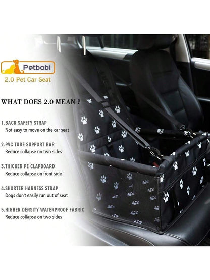 Dog Car Seat, Foldable Dog Car Booster Seat, Waterproof And Breathable Oxford Travel Bag For Small And Medium Sized Dogs, Puppies And Pets- Black Pattern