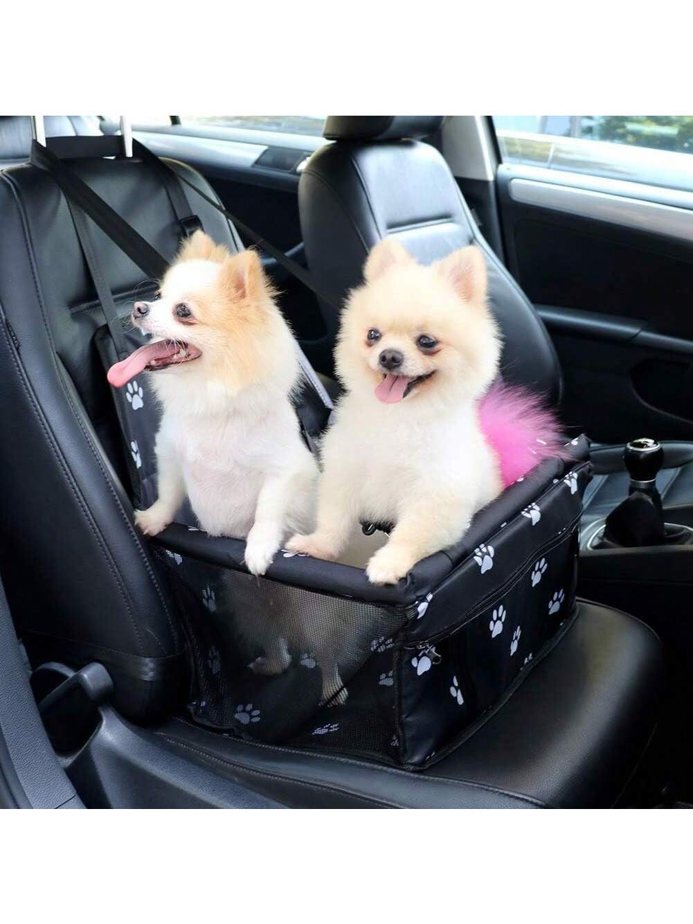 Dog Car Seat, Foldable Dog Car Booster Seat, Waterproof And Breathable Oxford Travel Bag For Small And Medium Sized Dogs, Puppies And Pets- Black Pattern