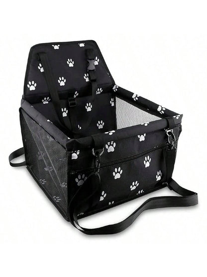 Dog Car Seat, Foldable Dog Car Booster Seat, Waterproof And Breathable Oxford Travel Bag For Small And Medium Sized Dogs, Puppies And Pets- Black Pattern