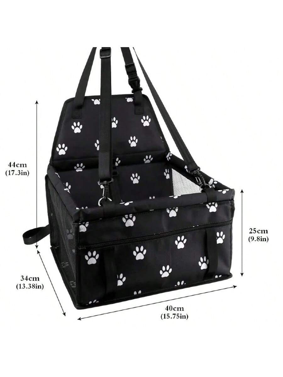 Dog Car Seat, Foldable Dog Car Booster Seat, Waterproof And Breathable Oxford Travel Bag For Small And Medium Sized Dogs, Puppies And Pets- Black Pattern