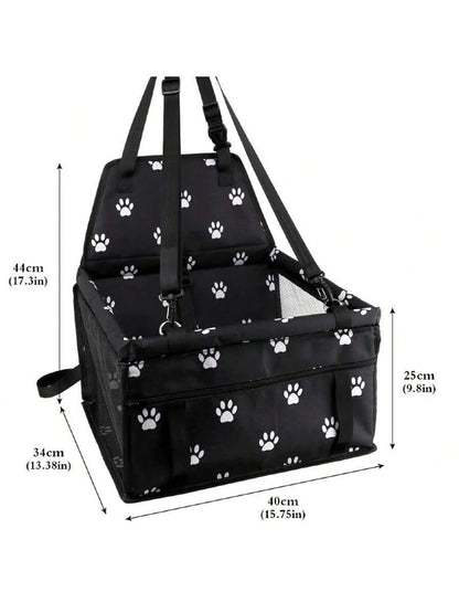 Dog Car Seat, Foldable Dog Car Booster Seat, Waterproof And Breathable Oxford Travel Bag For Small And Medium Sized Dogs, Puppies And Pets- Black Pattern