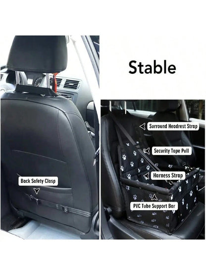 Dog Car Seat, Foldable Dog Car Booster Seat, Waterproof And Breathable Oxford Travel Bag For Small And Medium Sized Dogs, Puppies And Pets- Black Pattern