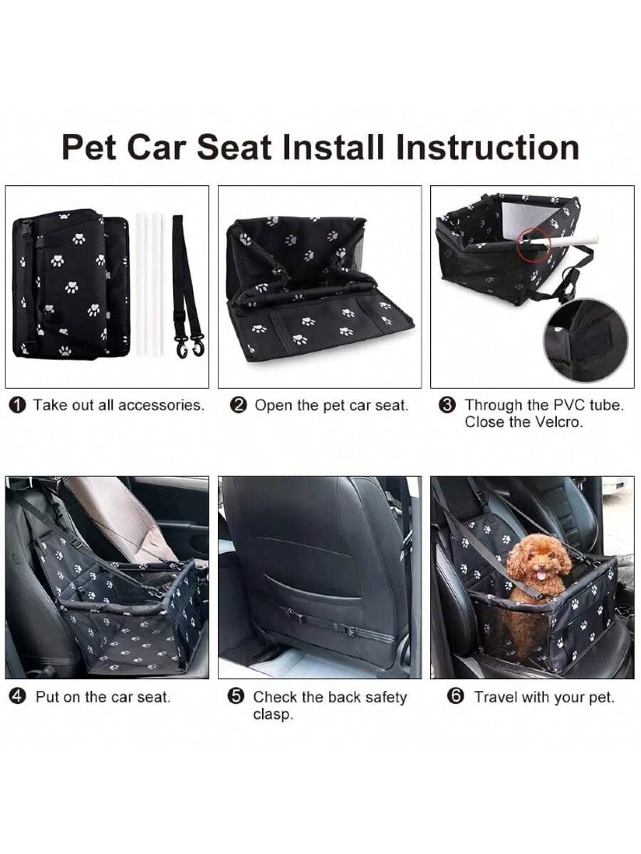 Dog Car Seat, Foldable Dog Car Booster Seat, Waterproof And Breathable Oxford Travel Bag For Small And Medium Sized Dogs, Puppies And Pets- Black Pattern