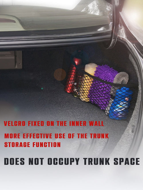Double-Layer Elastic Mesh Hook And Loop Storage Bag, Using High-Quality Mesh Materials To Maximize The Double-Layer Mesh Pocket Bag For Car Trunk Storage, Car Trunk Storage Mesh Pocket