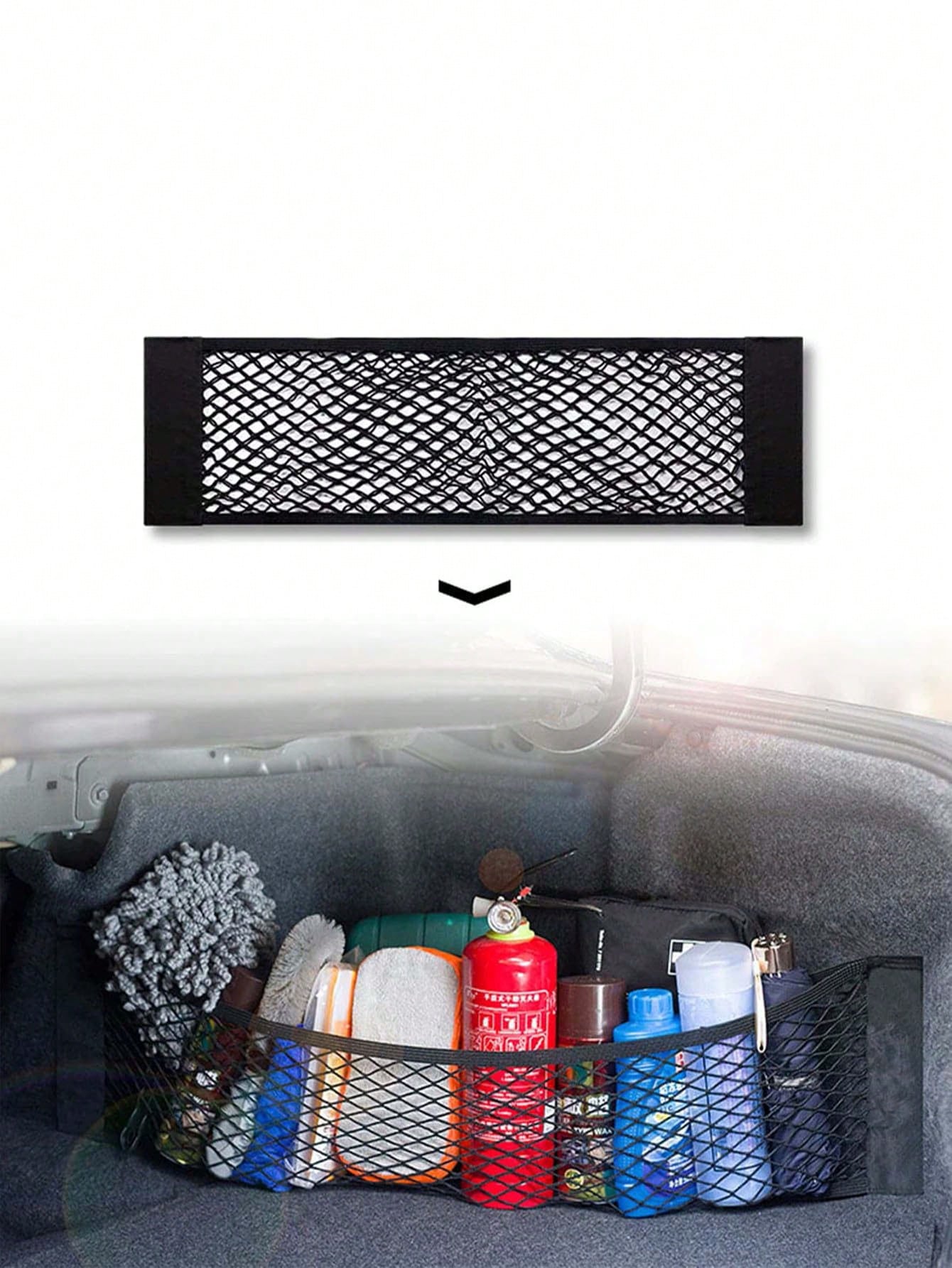 Double-Layer Elastic Mesh Hook And Loop Storage Bag, Using High-Quality Mesh Materials To Maximize The Double-Layer Mesh Pocket Bag For Car Trunk Storage, Car Trunk Storage Mesh Pocket