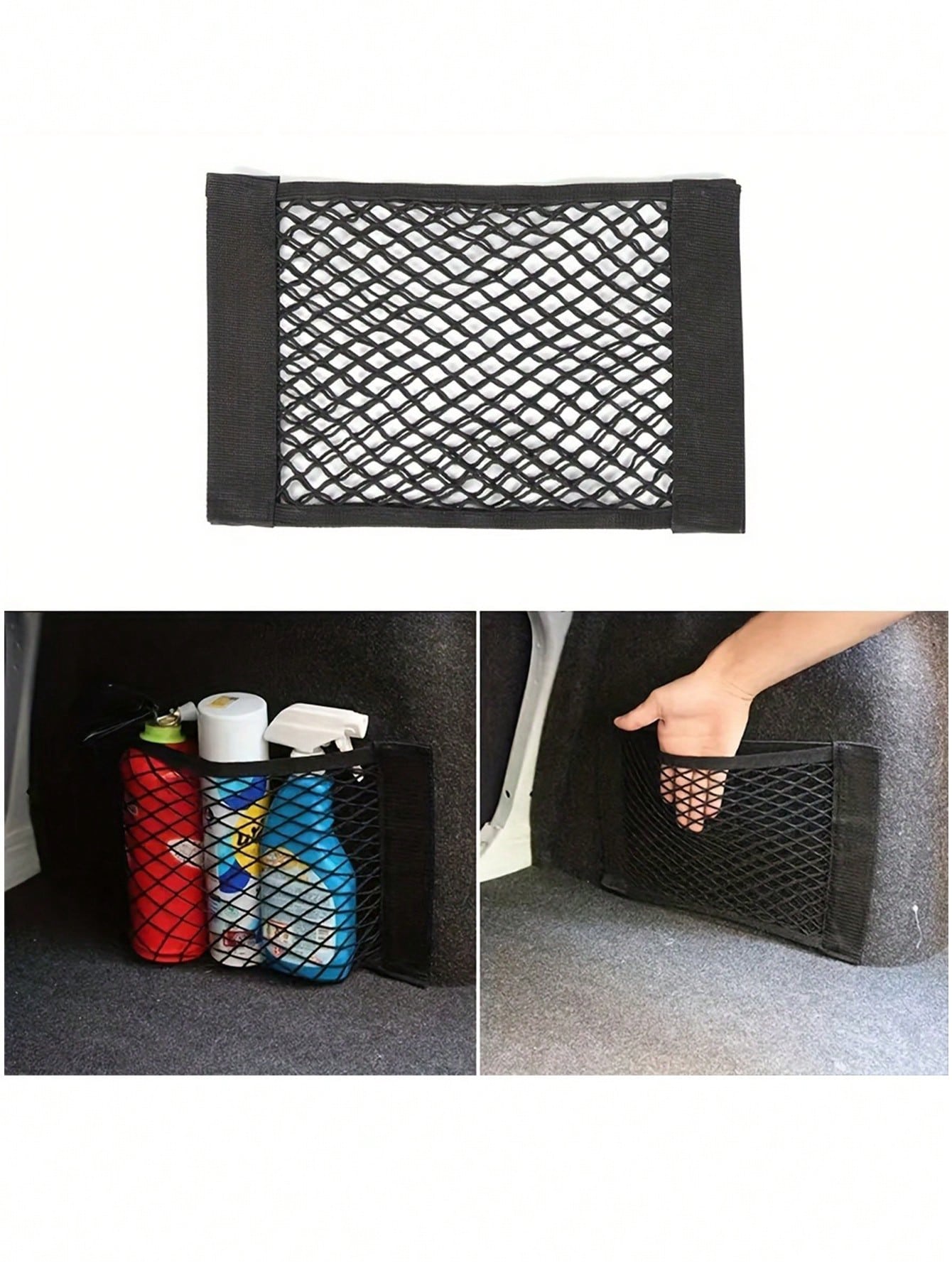Double-Layer Elastic Mesh Hook And Loop Storage Bag, Using High-Quality Mesh Materials To Maximize The Double-Layer Mesh Pocket Bag For Car Trunk Storage, Car Trunk Storage Mesh Pocket
