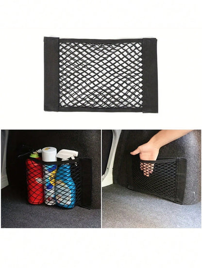 Double-Layer Elastic Mesh Hook And Loop Storage Bag, Using High-Quality Mesh Materials To Maximize The Double-Layer Mesh Pocket Bag For Car Trunk Storage, Car Trunk Storage Mesh Pocket
