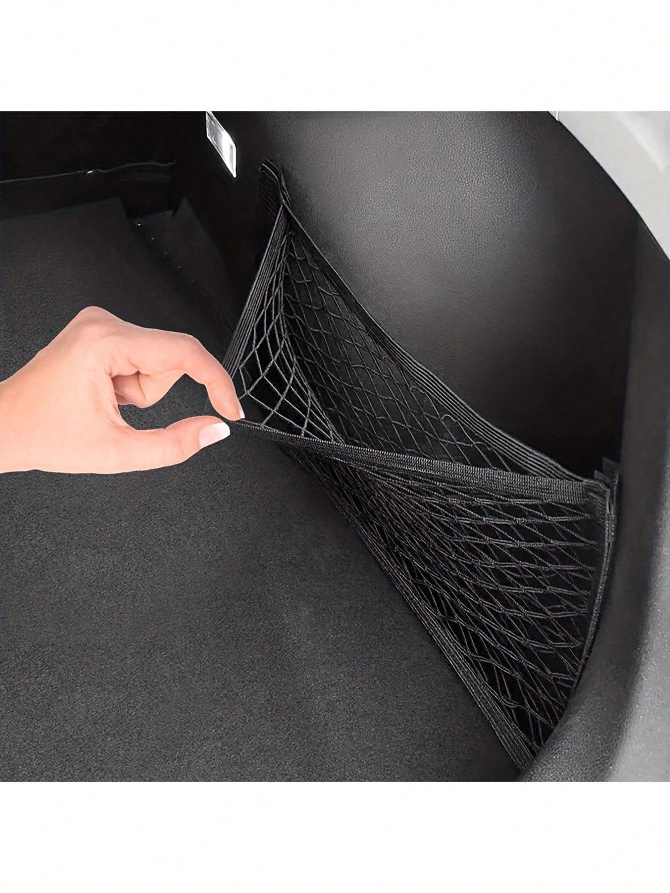 Double-Layer Elastic Mesh Hook And Loop Storage Bag, Using High-Quality Mesh Materials To Maximize The Double-Layer Mesh Pocket Bag For Car Trunk Storage, Car Trunk Storage Mesh Pocket