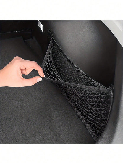 Double-Layer Elastic Mesh Hook And Loop Storage Bag, Using High-Quality Mesh Materials To Maximize The Double-Layer Mesh Pocket Bag For Car Trunk Storage, Car Trunk Storage Mesh Pocket