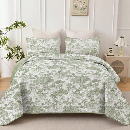 Draelibor 3 Pieces Boho Botanical Leaves Flower Quilt Set, Blue Sketch Tree Full Queen King Size Bedspread Set Soft Microfiber Coverlet For All Season, Home Decor Room Decor For Mother's Day Christmas