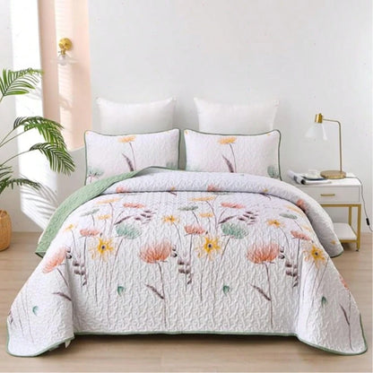 Draelibor 3 Pieces Boho Botanical Leaves Flower Quilt Set, Blue Sketch Tree Full Queen King Size Bedspread Set Soft Microfiber Coverlet For All Season, Home Decor Room Decor For Mother's Day Christmas